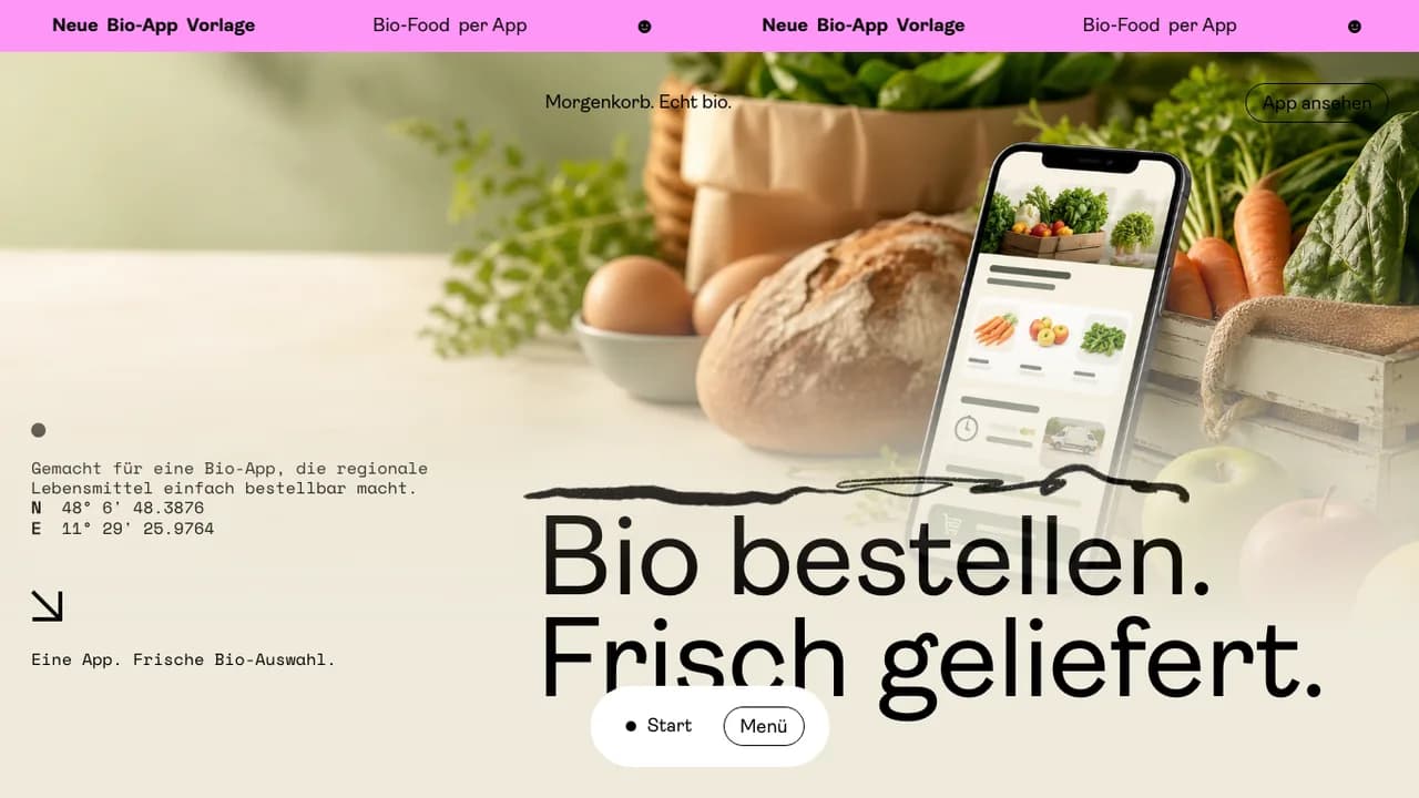 16:9 Desktop-Screenshot des Hofladen Templates