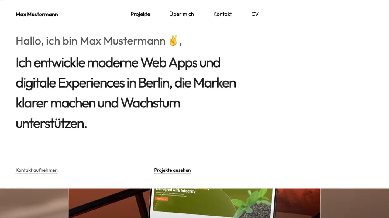 16:9 Desktop-Screenshot des Portfolio Templates