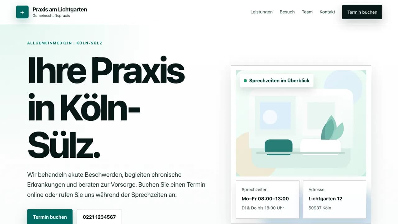 16:9 Desktop-Screenshot des Praxis Templates